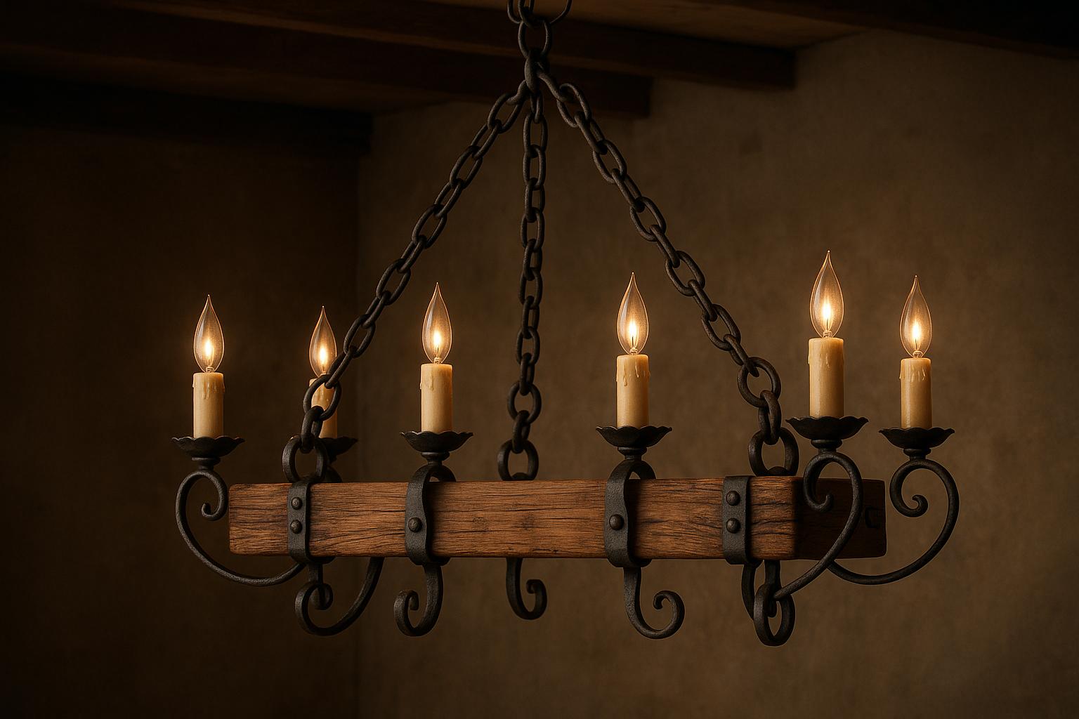 Wood and Wrought Iron Vintage Lighting